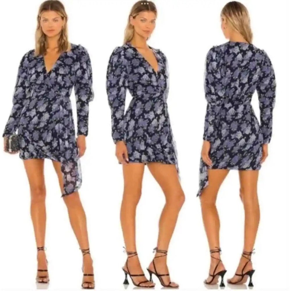 Saylor Dress Size Small Merritt Blue And Purple Floral Puff Long Sleeves Mini